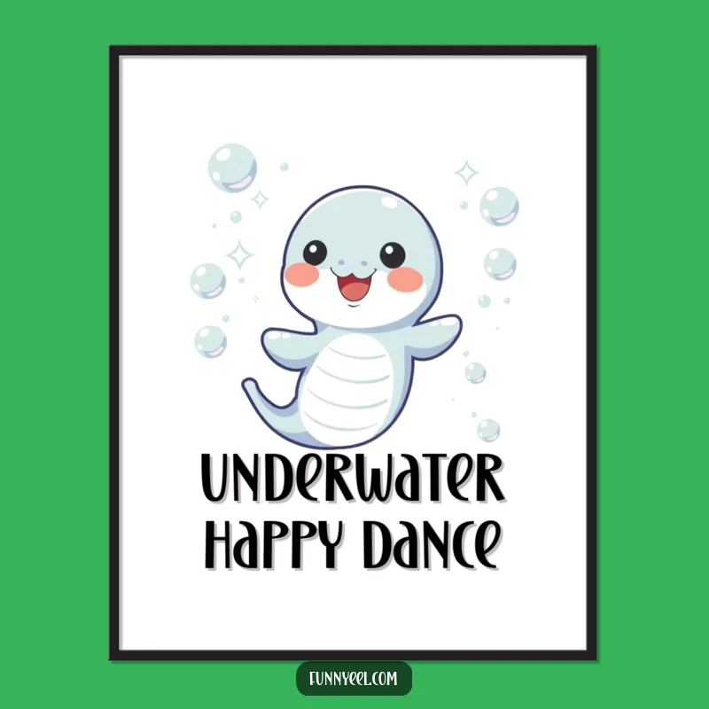 Underwater Kawaii Eel Bubble Digital Art: Printable Decor and Funny Gift for Aquatic Spaces