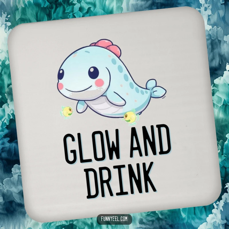 Funny Kawaii Eel Drink Coaster: A playful eel chases a glowing plankton with energetic swirls, adding whimsy to table protection.