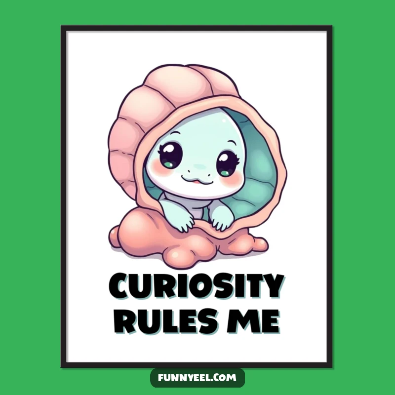 Mysterious Kawaii Eel Seashell Poster: Underwater Wall Art and Funny Gift for the Curious