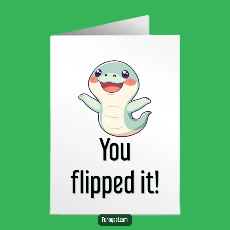 Free Printable Congrats Card: Comical Eel Flip for Joyful Achievement Announcements