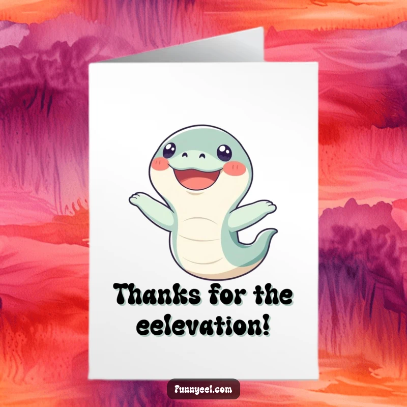Funny Free Printable Thank You Card: A wide-eyed, grinning kawaii eel caught mid-flip in thanks.