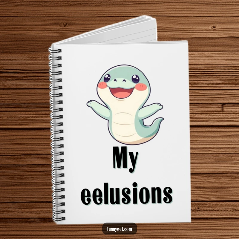 Funny Kawaii Eel Notebook: Features a happy eel in a comical flip pose, its wide grin promising fun note-taking sessions.